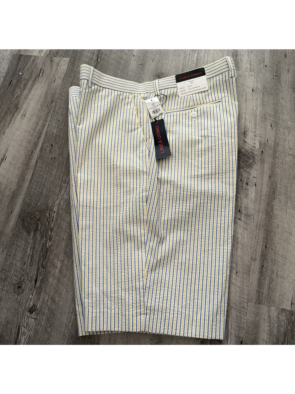 Linea Uomo Seersucker Shorts Mens Size 40 Yellow Blue Striped Preppy Beach NEW